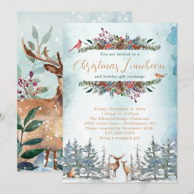 Woodland Animal Christmas Party Invitation (Front/Back)