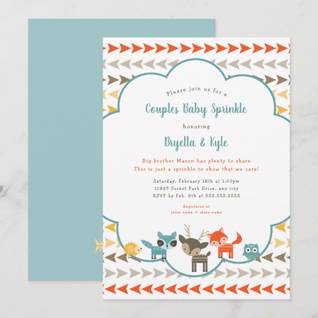Woodland Animal Couples Baby Sprinkle Invitation (Front/Back)