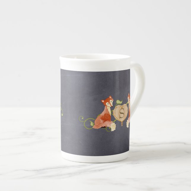 Woodland Animal Creatures, Fox n Vines Newborn Bone China Mug (Front Right)