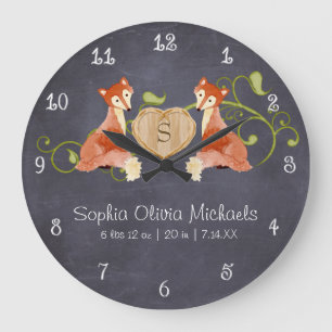 Woodland Animal Creatures, Fox n Vines Newborn Large Clock