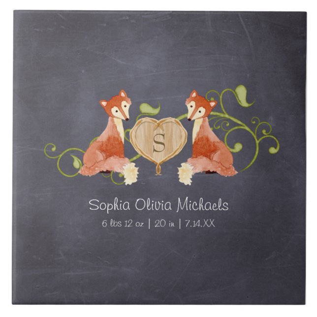 Woodland Animal Creatures, Fox n Vines Newborn Tile (Front)