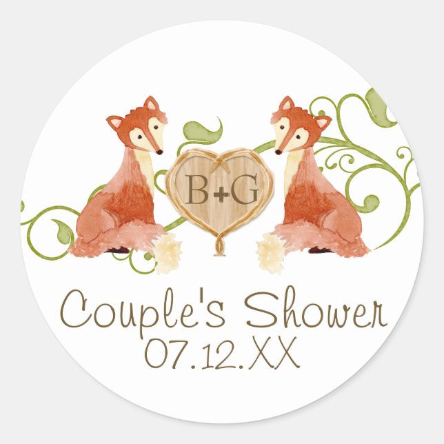 Woodland Animal Creatures, Fox n Vines Weddings Classic Round Sticker (Front)
