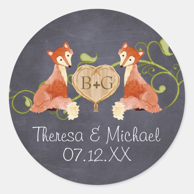 Woodland Animal Creatures, Fox n Vines Weddings Classic Round Sticker (Front)