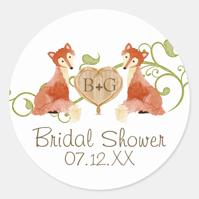 Woodland Animal Creatures, Fox n Vines Weddings Classic Round Sticker (Front)
