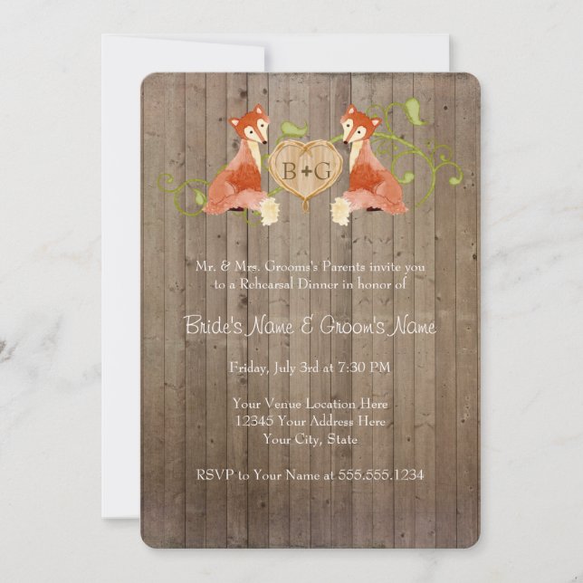 Woodland Animal Creatures, Fox n Vines Weddings Invitation (Front)