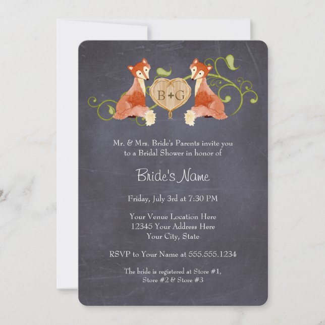 Woodland Animal Creatures, Fox n Vines Weddings Invitation (Front)