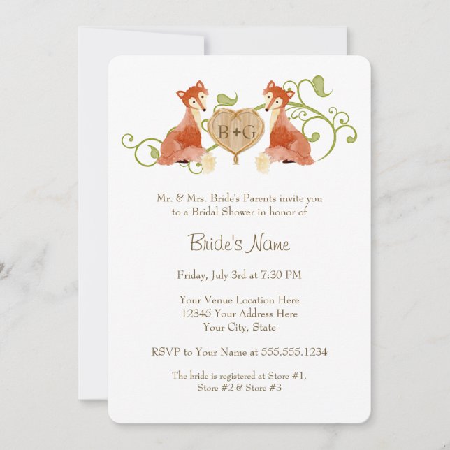 Woodland Animal Creatures, Fox n Vines Weddings Save The Date (Front)