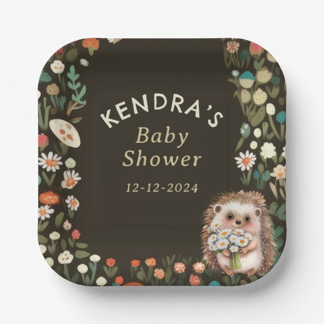 Woodland Animal Daisy Flower Baby Shower Paper Plate (Front)