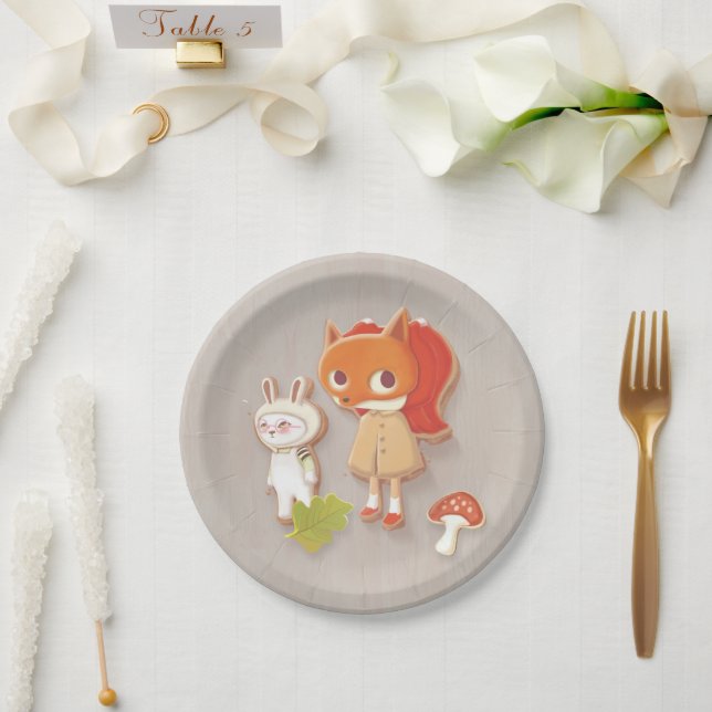 Woodland animal decorated cookies paper plate (Wedding)