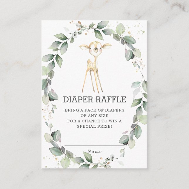Woodland Animal Deer Greenery Wreath Diaper Raffle Enclosure Card (Front)