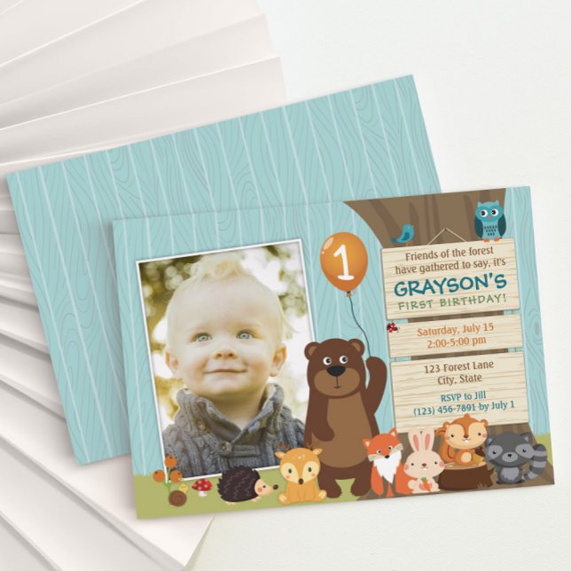 Woodland Animal First Birthday Invitation (Creator Uploaded)