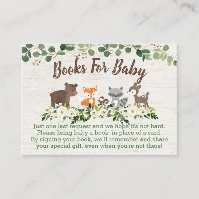 Woodland Animal Floral Baby Book Request Cards (Front)