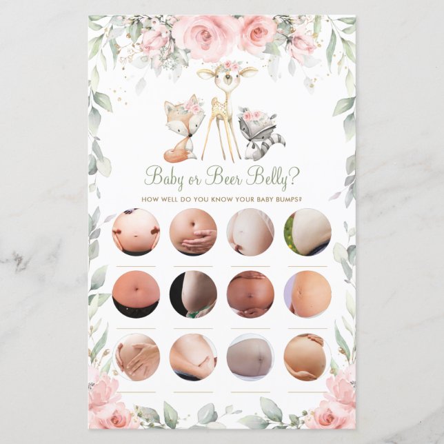 Woodland Animal Floral Baby or Beer Belly Game (Front)