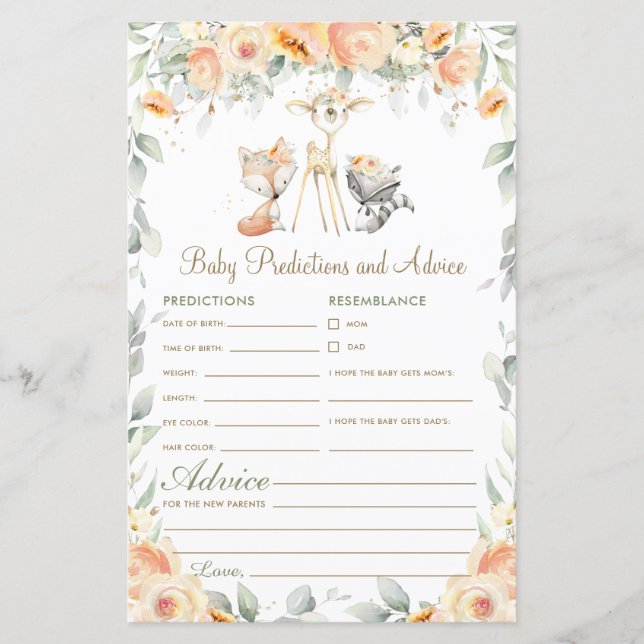 Woodland Animal Floral Baby Predictions and Advice (Front)