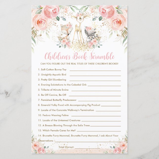 Woodland Animal Floral Children's Book Scramble (Front)