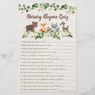 Woodland Animal Floral Nursery Rhyme Shower Game