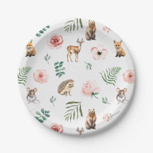 Woodland animal floral party paper plate