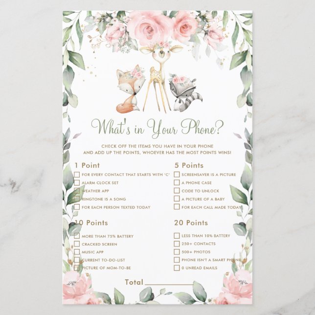 Woodland Animal Floral What's In Your Phone Game (Front)