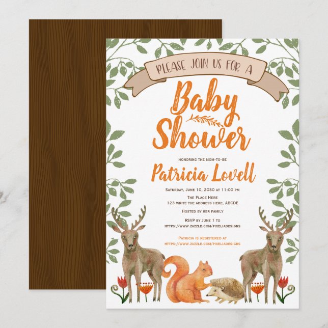 Woodland Animal Forest Baby Shower Gender Neutral Invitation (Front/Back)