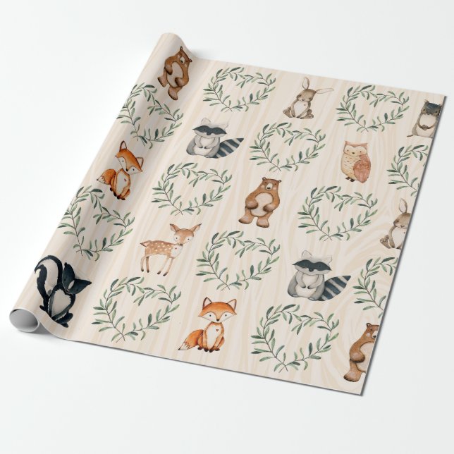 Woodland Animal Forest Baby  Wrapping Paper (Unrolled)