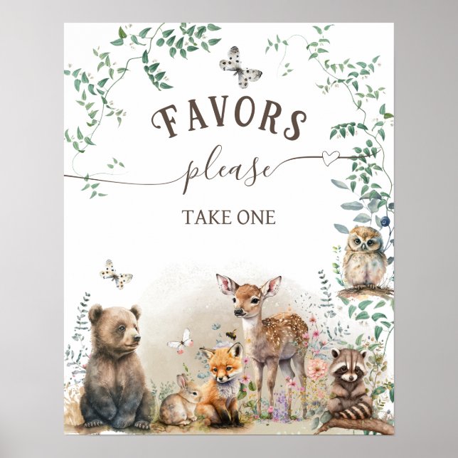 Woodland animal forest greenery Baby Shower favour Poster (Front)