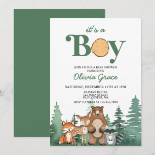 Woodland Animal Forrest Boy Baby Shower Invitation