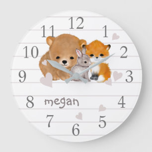 Woodland Animal Fox Bear Bunny Wall Clock