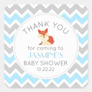 Woodland animal Fox blue baby shower favour Square Sticker