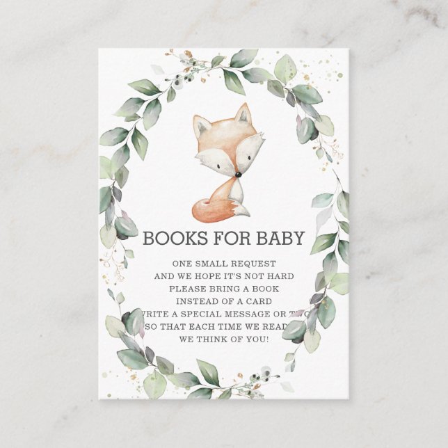 Woodland Animal Fox Greenery Wreath Books for Baby Enclosure Card (Front)