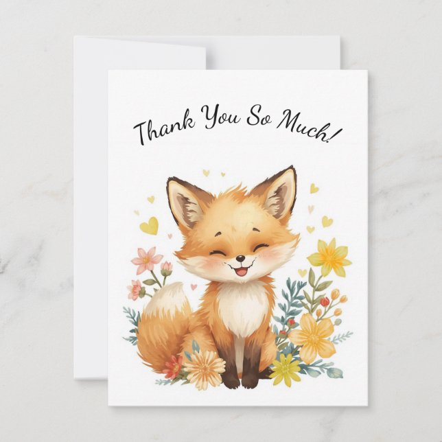 Woodland Animal Fox Kids Yellow Hearts Floral Card (Front)