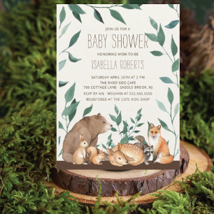 Woodland Animal Friends Baby Shower Invitation