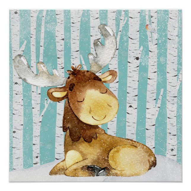 Woodland Animal Friends in Winter Forest- Deer Poster (Front)