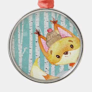 Woodland Animal Friends in Winter Forest-Fox Metal Tree Decoration