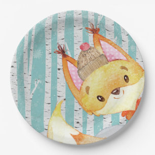 Woodland Animal Friends in Winter Forest-Fox Paper Plate