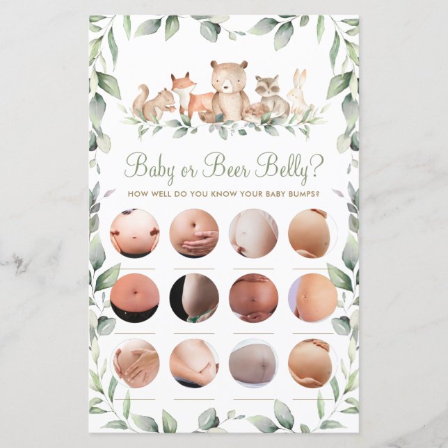 Woodland Animal Fun Shower Baby or Beer Belly Game (Front)