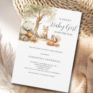 Woodland Animal Girl Baby Shower Invitation