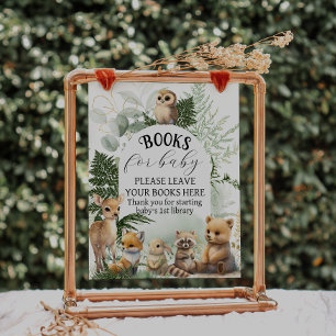 Woodland animal Greenery books Baby Shower Poster