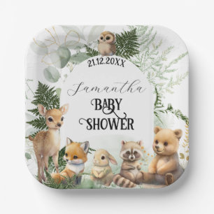 Woodland animal Greenery forest Baby Shower Paper Plate