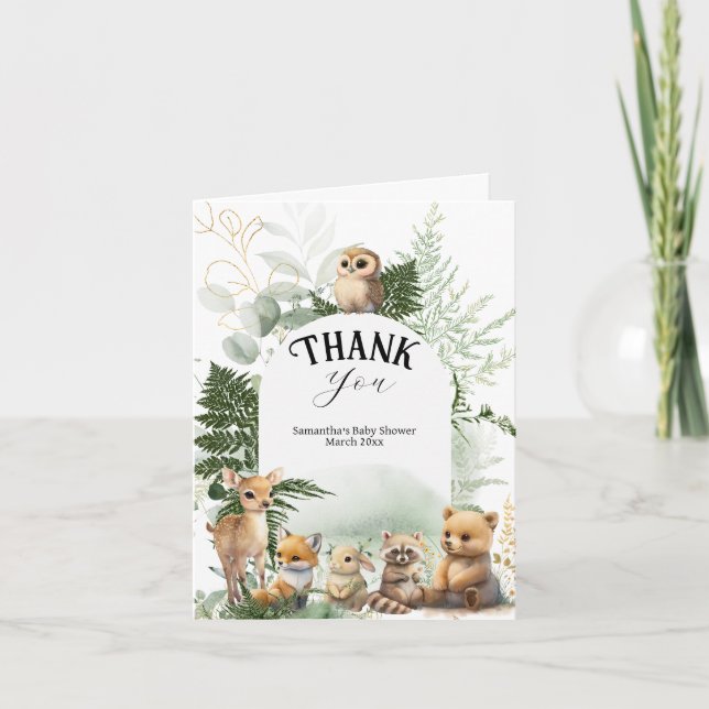 Woodland animal Greenery forest Baby Shower Thank You Card (Front)