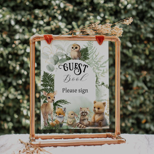 Woodland animal Greenery Guest book Baby Shower
