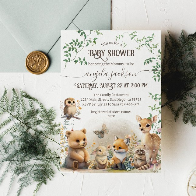 Woodland Animal Greenery Modern Baby Shower Invitation (Creator Uploaded)