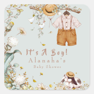 Woodland Animal Greenery Rustic Boy Square Sticker