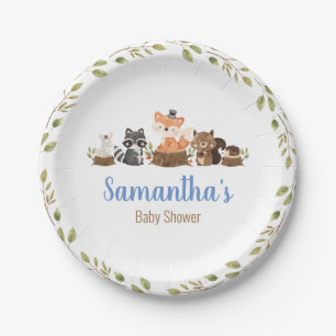 Woodland Animal Greenery Watercolor Baby Shower Paper Plate