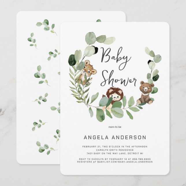 Woodland Animal Kingdom Baby Shower Invitation (Front/Back)