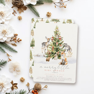 Woodland Animal Merry Little Christmas Baby Shower Invitation