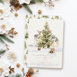 Woodland Animal Merry Little Christmas Baby Shower Invitation