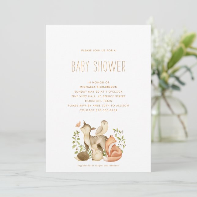 WOODLAND ANIMAL MODERN MINIMAL BABY SHOWER | INVITATION (Standing Front)