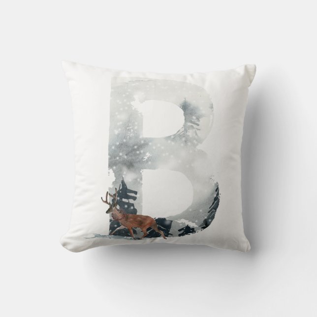 Woodland Animal Monogram "B" Throw Pillow (Front)