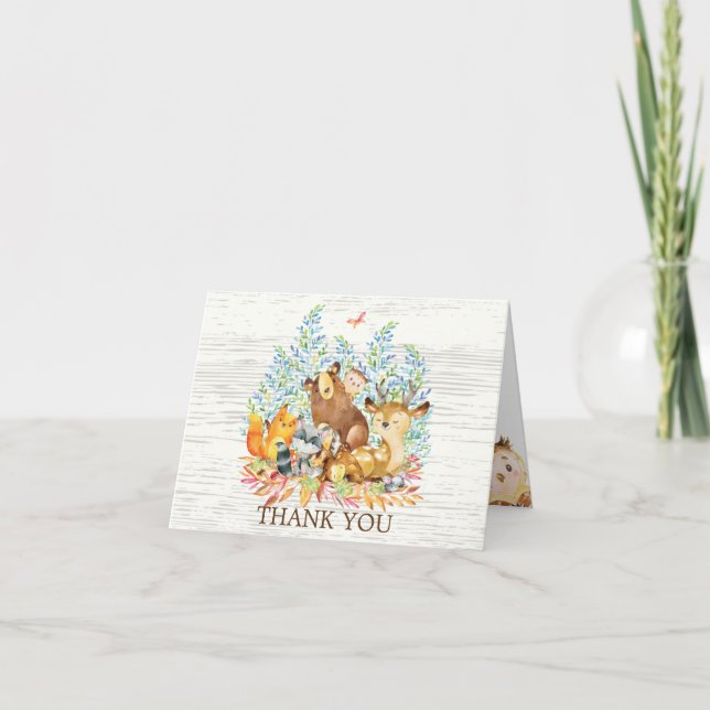 Woodland Animal Neutral Baby Shower Thank You Note (Front)