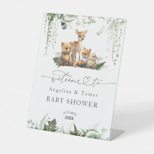 Woodland Animal Neutral Baby Shower Welcome Pedestal Sign